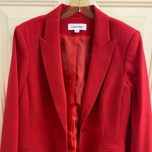 Calvin Klein Red Women’s Blazer with Gold Button Accent, Size 14 Petite
